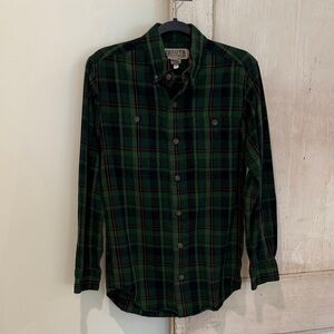 Duluth Trading Co Men's Green and Black Checkered Shirt